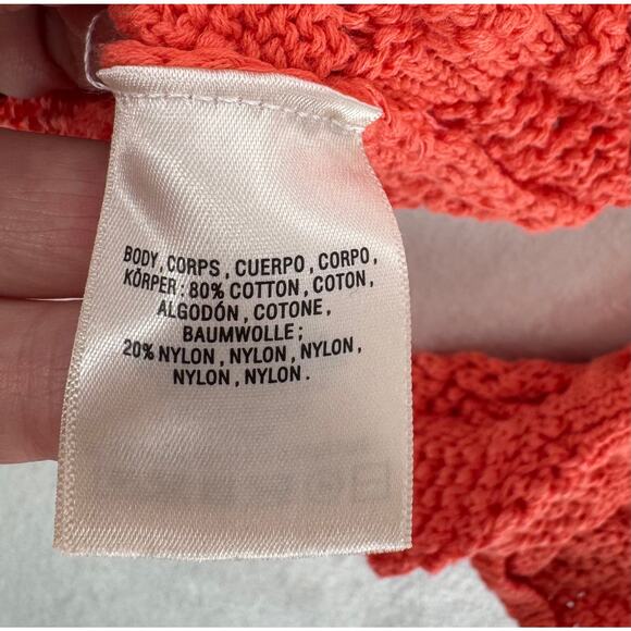 Anthropologie Flounce Hem Pointelle Sweater Orange Coral Knit Lace Sweater M - Picture 9 of 11